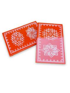 Festive - Traditional Rangoli Printed Puja Peetam - Set of 2 - Rectangle - Orange - 6x9 inch