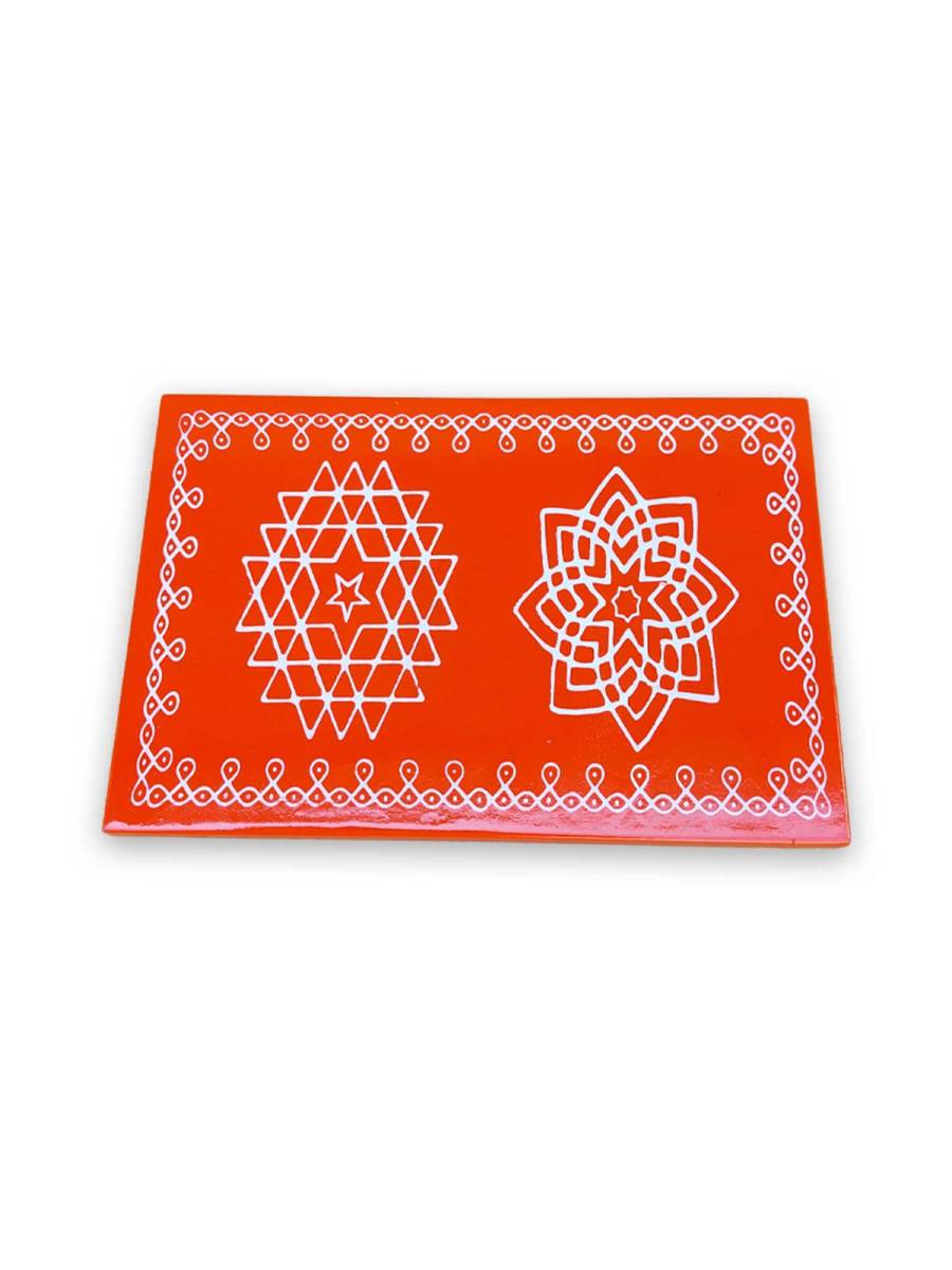 Festive - Traditional Rangoli Printed Puja Peetam - Set of 2 - Rectangle - Orange - 6x9 inch Festive - Traditional Rangoli Printed Puja Peetam - Set of 2 - Rectangle - Orange - 6x9 inch
