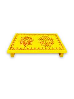 Festive - Traditional Rangoli Printed Puja Peetam - Set of 2 - Rectangle - Yellow - 6x9 inch