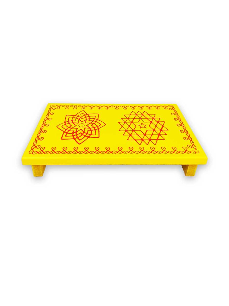 Festive - Traditional Rangoli Printed Puja Peetam - Set of 2 - Rectangle - Yellow - 6x9 inch