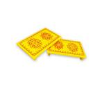 Festive - Traditional Rangoli Printed Puja Peetam - Set of 2 - Rectangle - Yellow - 6x9 inch