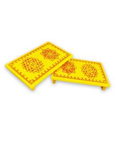 Festive - Traditional Rangoli Printed Puja Peetam - Set of 2 - Rectangle - Yellow - 6x9 inch