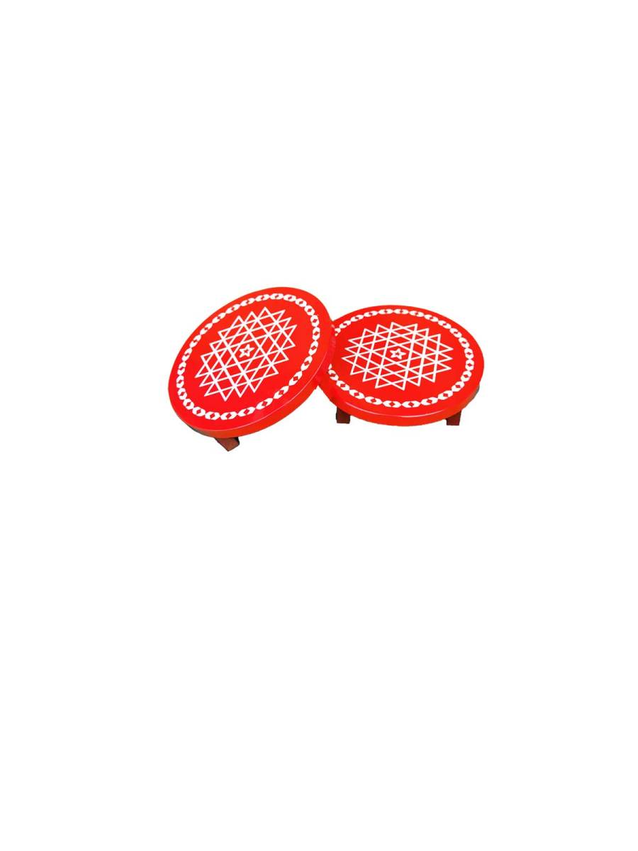 Festive - Wooden Rangoli Puja Peetam - Round - Assorted - Set of 2 - 4 inch Festive - Wooden Rangoli Puja Peetam - Round - Assorted - Set of 2 - 4 inch