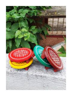 Festive - Wooden Rangoli Puja Peetam - Round - Assorted - Single - 4 inch