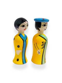 Peg Dolls - Mini Pair - Yellow-Blue Peg Dolls - Mini Pair - Yellow-Blue