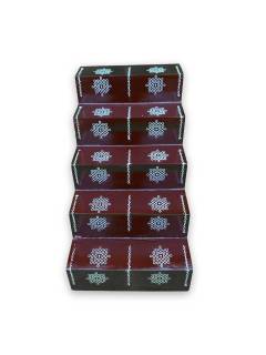 Festive - Traditional Rangoli Printed Puja Stand - Brown - 5 Steps
