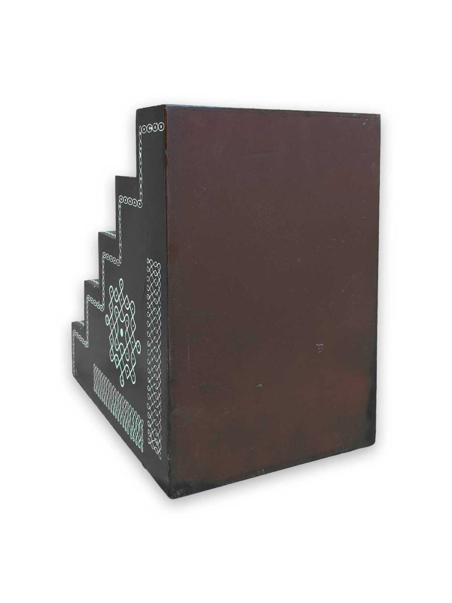 Festive - Traditional Rangoli Printed Puja Stand - Brown - 5 Steps

