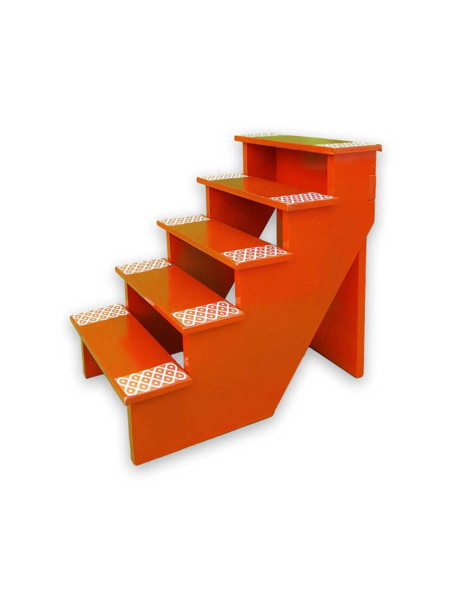 Festive - Traditional Rangoli Printed Puja Stand - Orange - 5 Steps
