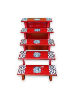 Festive - Traditional Rangoli Printed Puja Stand  - Dark Orange - 5 Steps