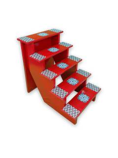 Festive - Traditional Rangoli Printed Puja Stand  - Dark Orange - 5 Steps