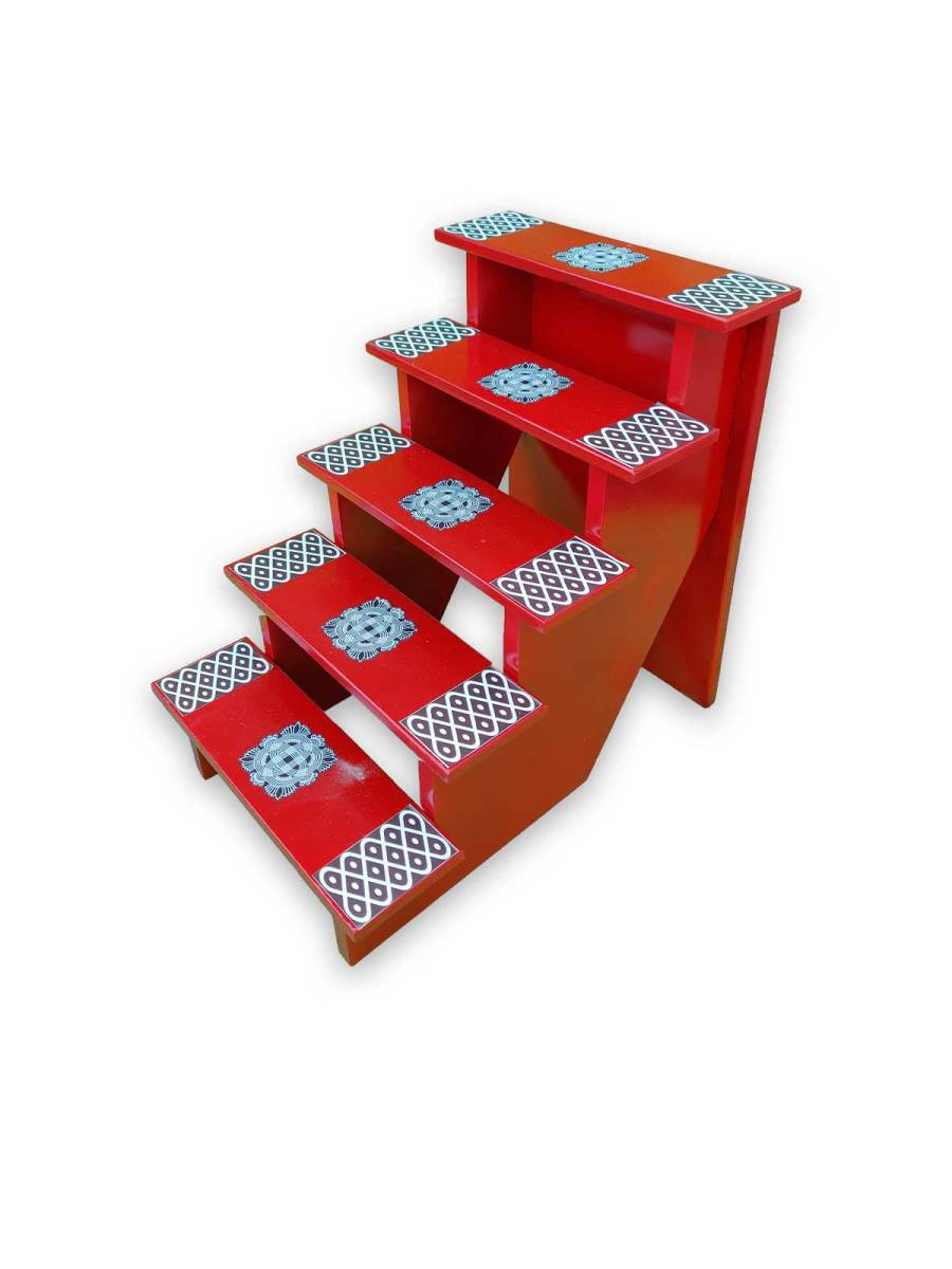 Festive - Traditional Rangoli Printed Puja Stand - Dark Orange - 5 Steps Festive - Traditional Rangoli Printed Puja Stand - Dark Orange - 5 Steps