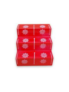 Festive - Traditional Rangoli Printed Puja Stand - Red - 3 Steps