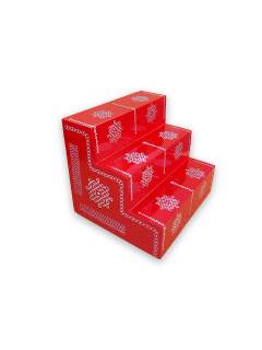 Festive - Traditional Rangoli Printed Puja Stand - Red - 3 Steps