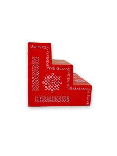 Festive - Pooja Stand - 3 Steps - Box Type - Red Color - Traditional Rangoli