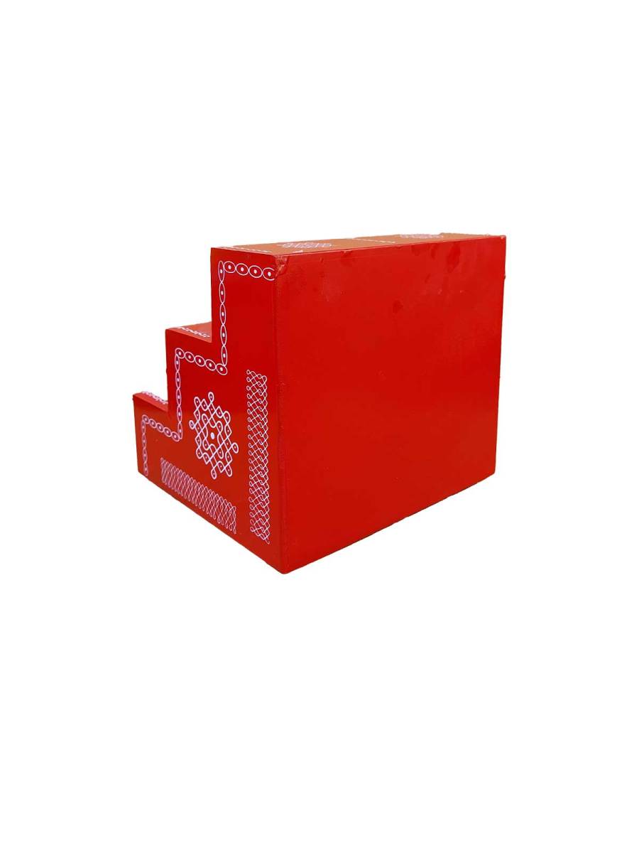 Festive - Traditional Rangoli Printed Puja Stand - Red - 3 Steps Festive - Traditional Rangoli Printed Puja Stand - Red - 3 Steps