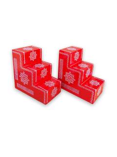 Festive - Traditional Rangoli Printed Puja Stand  - Set of 2 - Red - 3 Steps