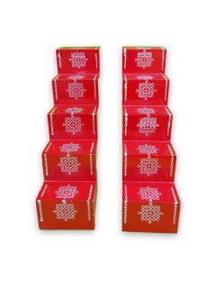 Festive - Traditional Rangoli Printed Puja Stand  - Set of 2 - Red - 5 Steps
