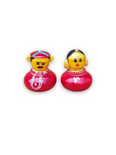 Festive -Raja Rani Haldi Kumkum Box - Set of  4 - 2 inch
