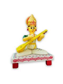 Wooden Saraswati Devi - Etikoppaka Dolls
