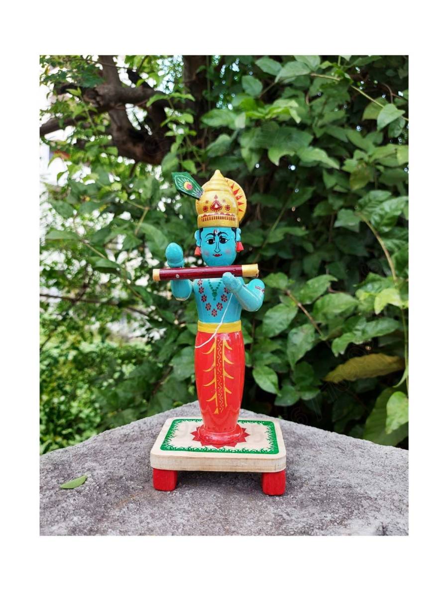 Wooden Standing Krishna - Etikoppaka Dolls
