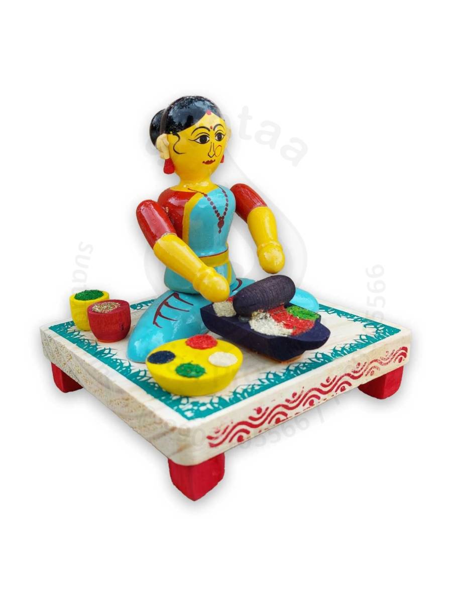 Working Lady - Masala Grinding - Wood
