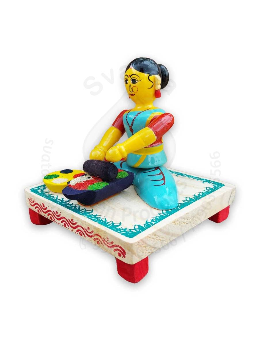 Working Lady - Masala Grinding - Wood
