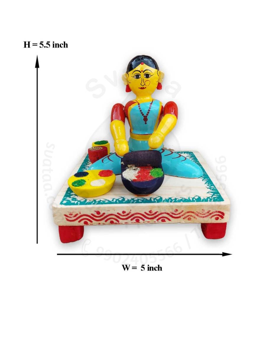 Working Lady - Masala Grinding - Wood
