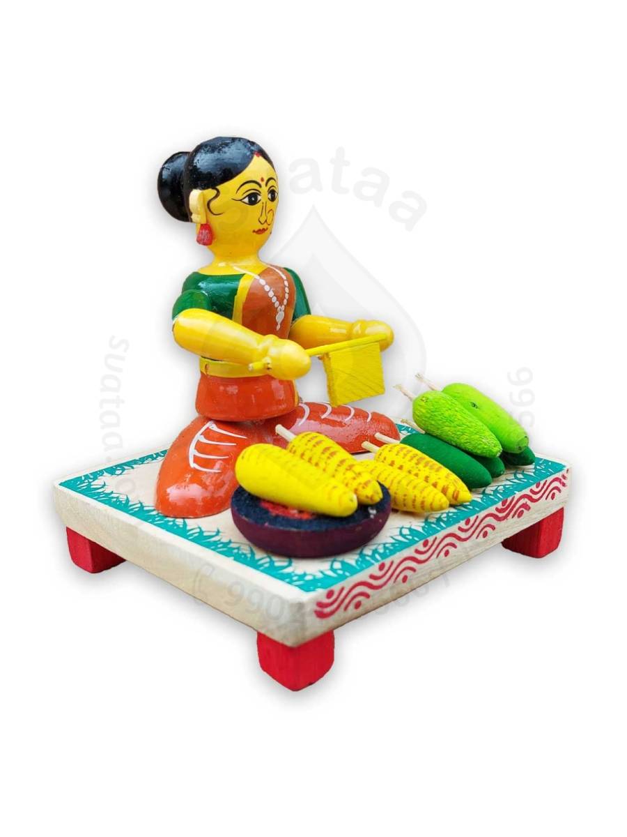 Wooden - Lady Selling Corn - Etikoppaka Dolls
