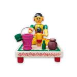 Wooden Village Mother Bathing Baby - Etikoppaka Dolls

