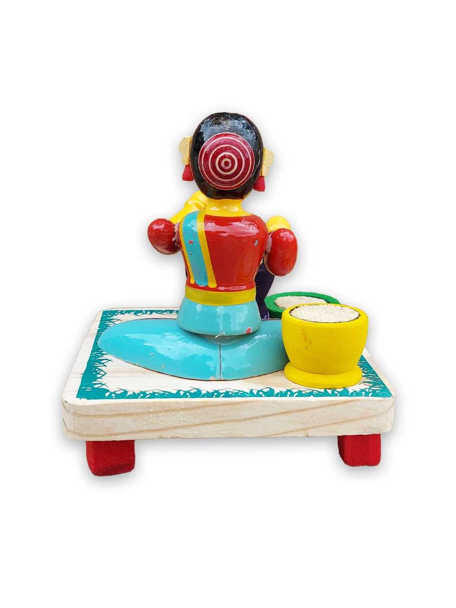 Wooden Village Lady Grinding Grains - Etikoppaka Dolls
