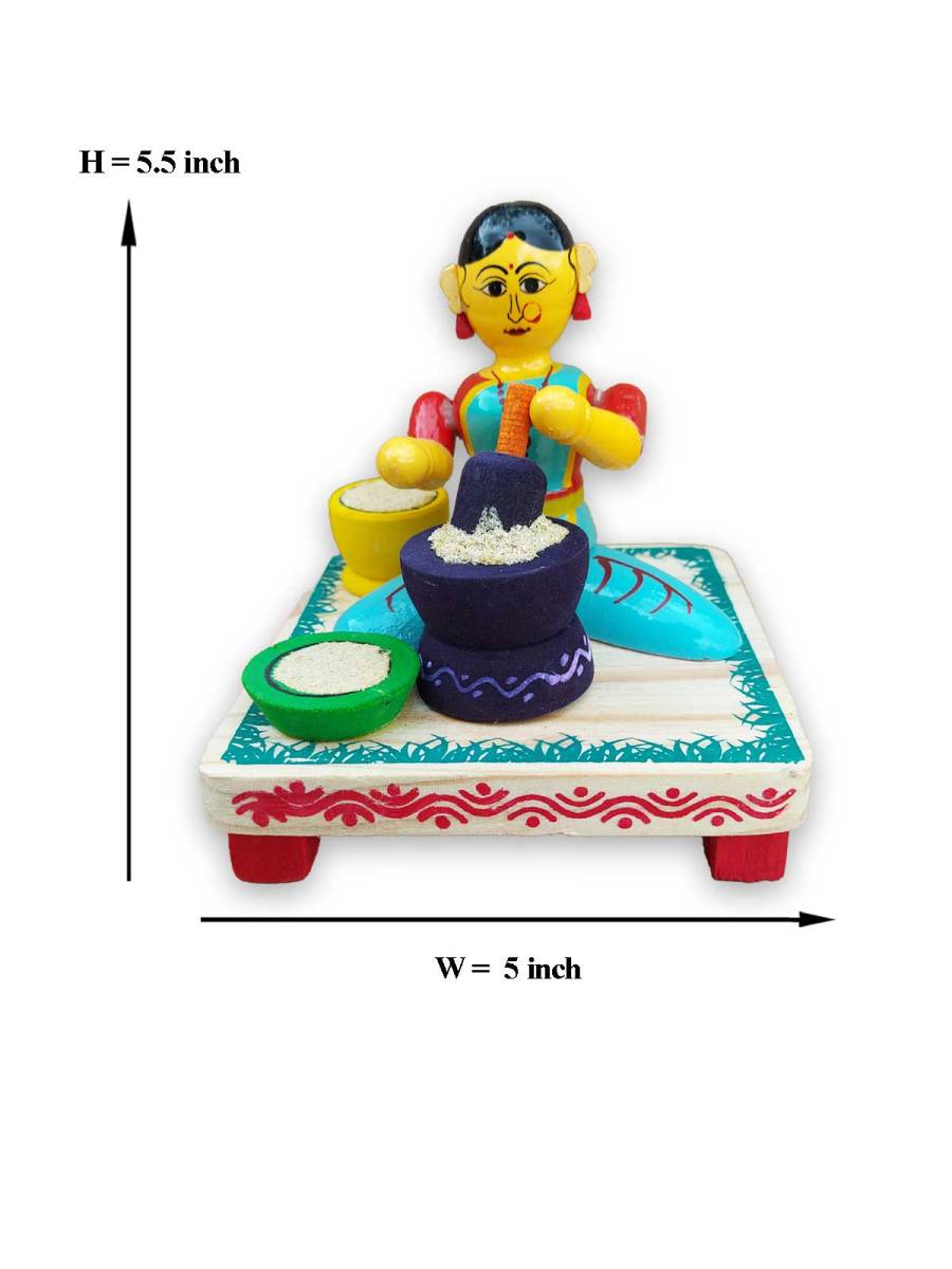 Wooden Village Lady Grinding Grains - Etikoppaka Dolls
