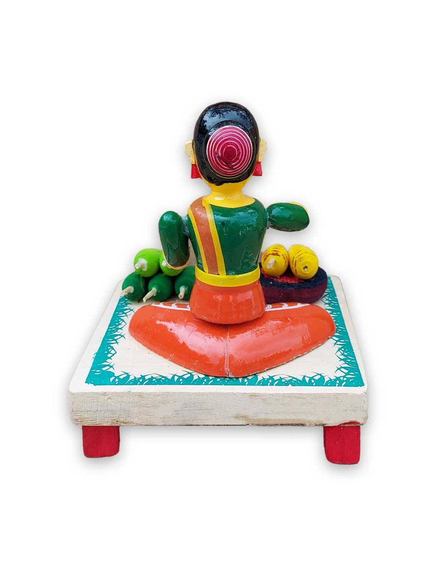 Wooden Village Lady Selling Corn - Etikoppaka Dolls
