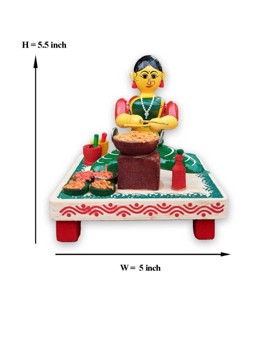 Wooden Village Lady Selling Street Food - Etikoppaka Dolls
