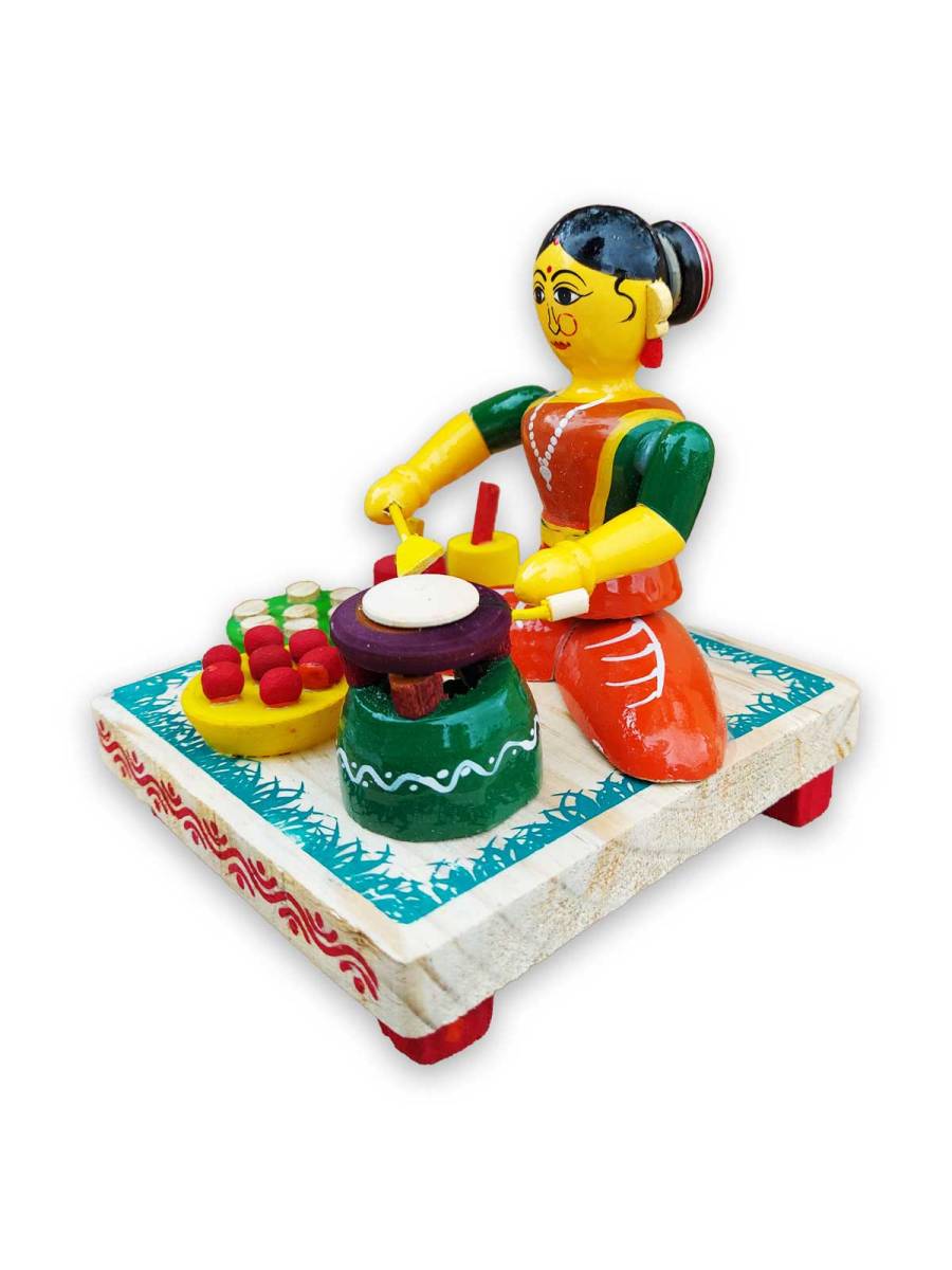 Wooden Village Lady Selling Sweets - Etikoppaka Dolls
