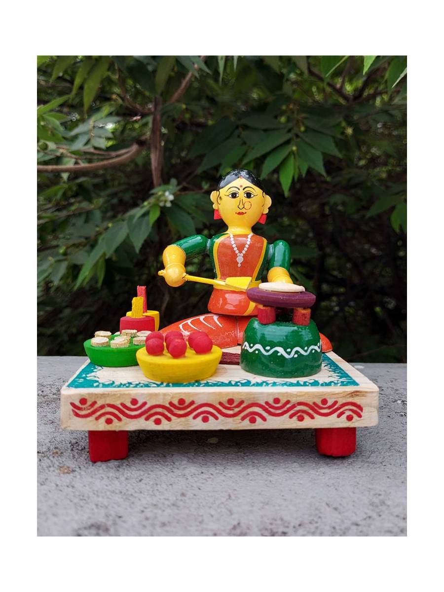 Wooden Village Lady Selling Sweets - Etikoppaka Dolls
