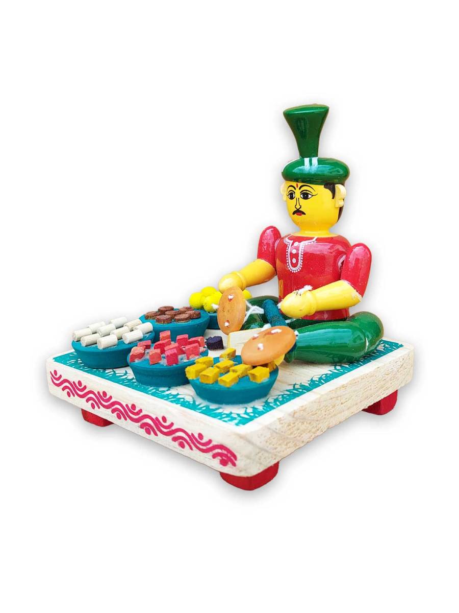 Wooden Village Man Selling Sweets - Etikoppaka Dolls
