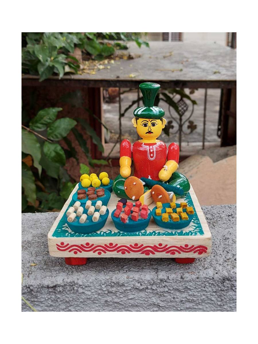 Wooden Village Man Selling Sweets - Etikoppaka Dolls
