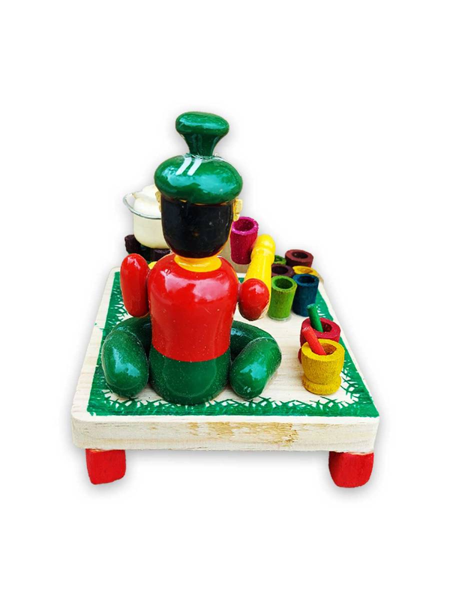 Wooden Village Man Selling Tea - Etikoppaka Dolls
