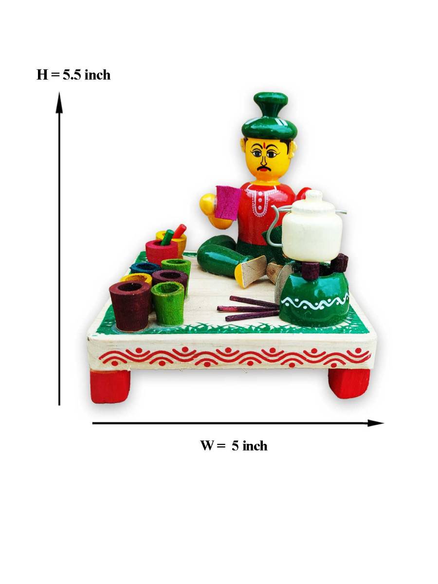 Wooden Village Man Selling Tea - Etikoppaka Dolls
