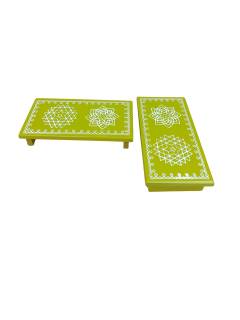 Festive - Pooja Peetam / Chowki - Small Rectangle - Set of 2 - Green Color - 3x6 inch

