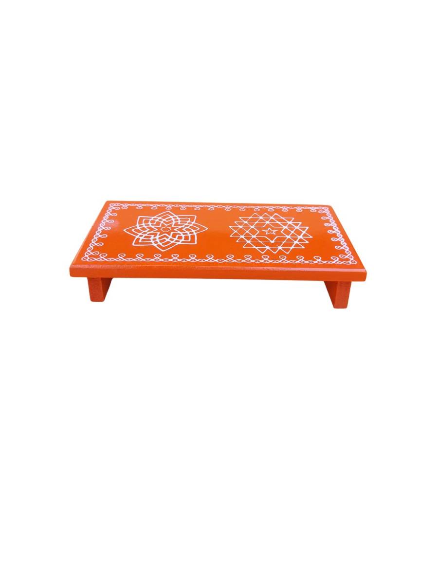 Festive - Pooja Peetam / Chowki - Small Rectangle - Set of 2 - Orange Color - 3x6 inch
