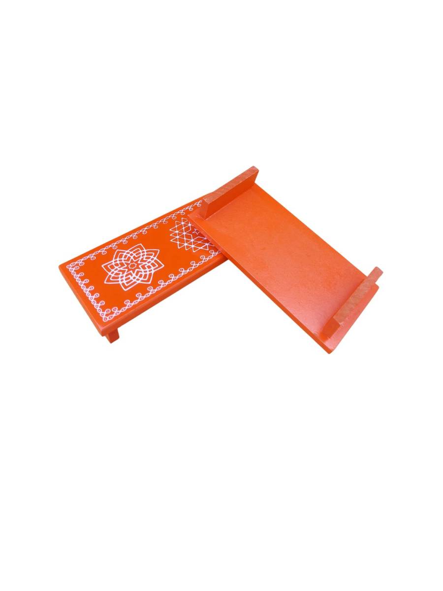 Festive - Pooja Peetam / Chowki - Small Rectangle - Set of 2 - Orange Color - 3x6 inch
