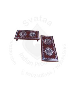Festive - Peetam Chowki - 3x6 Inches - Set of 2 - Rectangle - Coffee Color | Design - Aishwarya Chakram and Hridaya Kamalam
