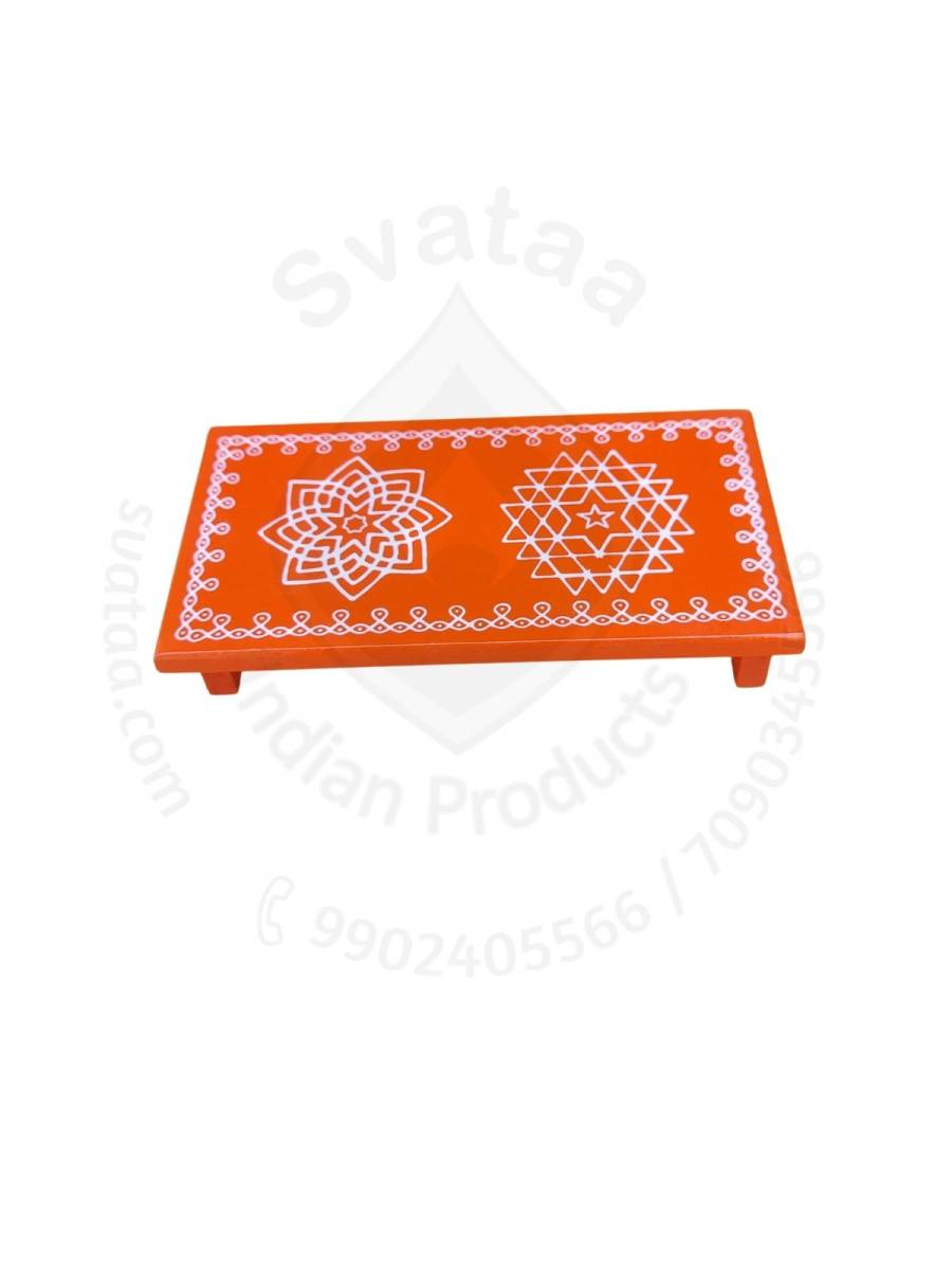 Festive - Peetam Chowki - 3x6 Inches - Set of 2 - Rectangle - Orange Color | Design - Aishwarya Chakram and Hridaya Kamalam