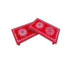Festive - Pooja Peetam / Chowki - Medium Rectangle - Set of 2 - Red Color - 6x9 inch
