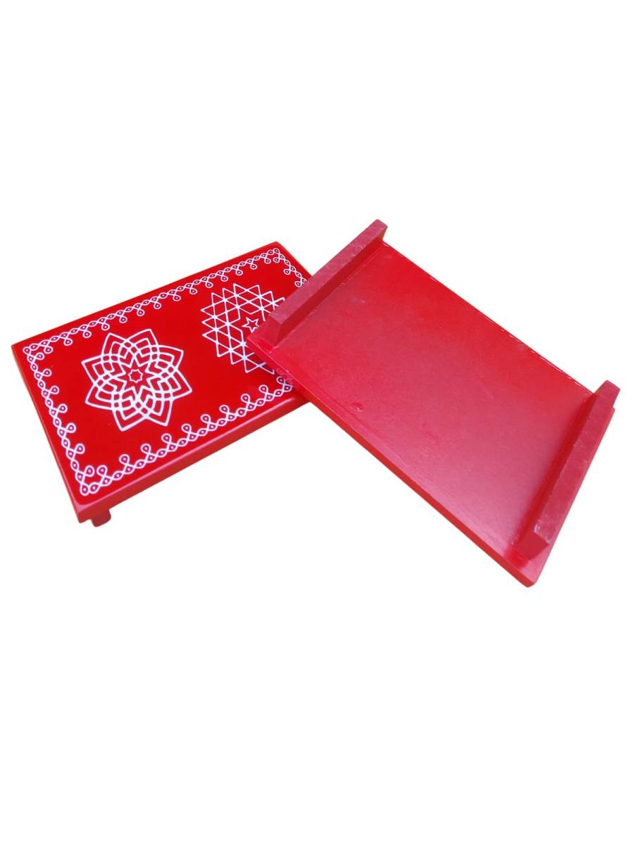 Festive - Pooja Peetam / Chowki - Medium Rectangle - Set of 2 - Red Color - 6x9 inch
