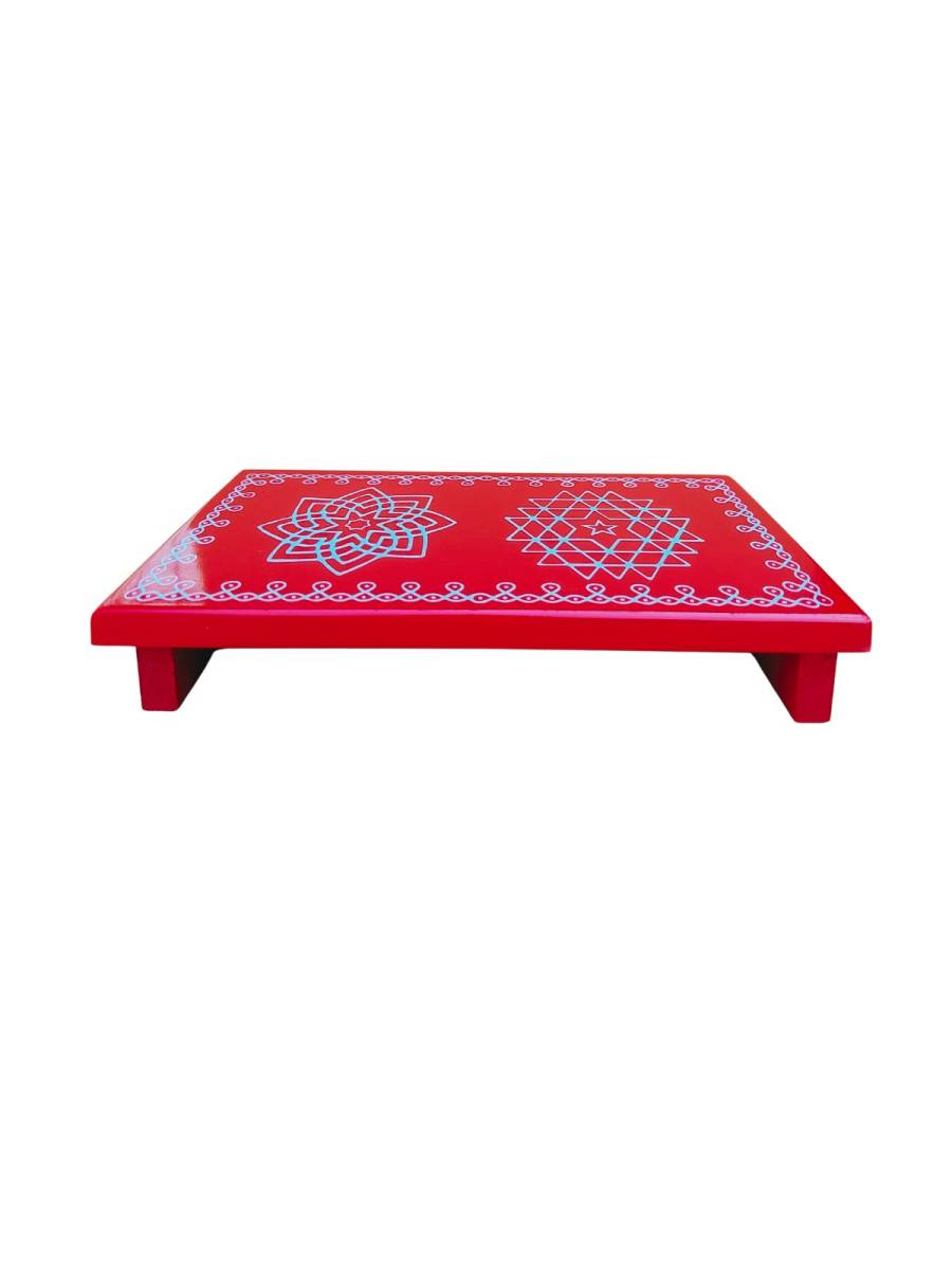 Festive - Pooja Peetam / Chowki - Medium Rectangle - Set of 2 - Red Color - 6x9 inch
