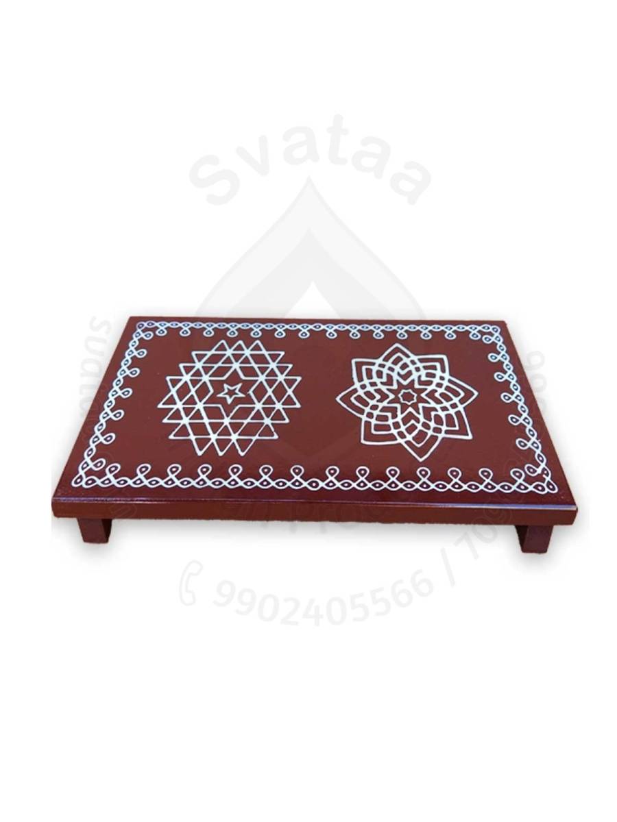 Festive - Peetam Chowki - 6x9 Inches - Single- Rectangle - Coffee Color | Design - Aishwarya Chakram and Hridaya Kamalam Festive - Peetam Chowki - 6x9 Inches - Single- Rectangle - Coffee Color | Design - Aishwarya Chakram and Hridaya Kamalam
