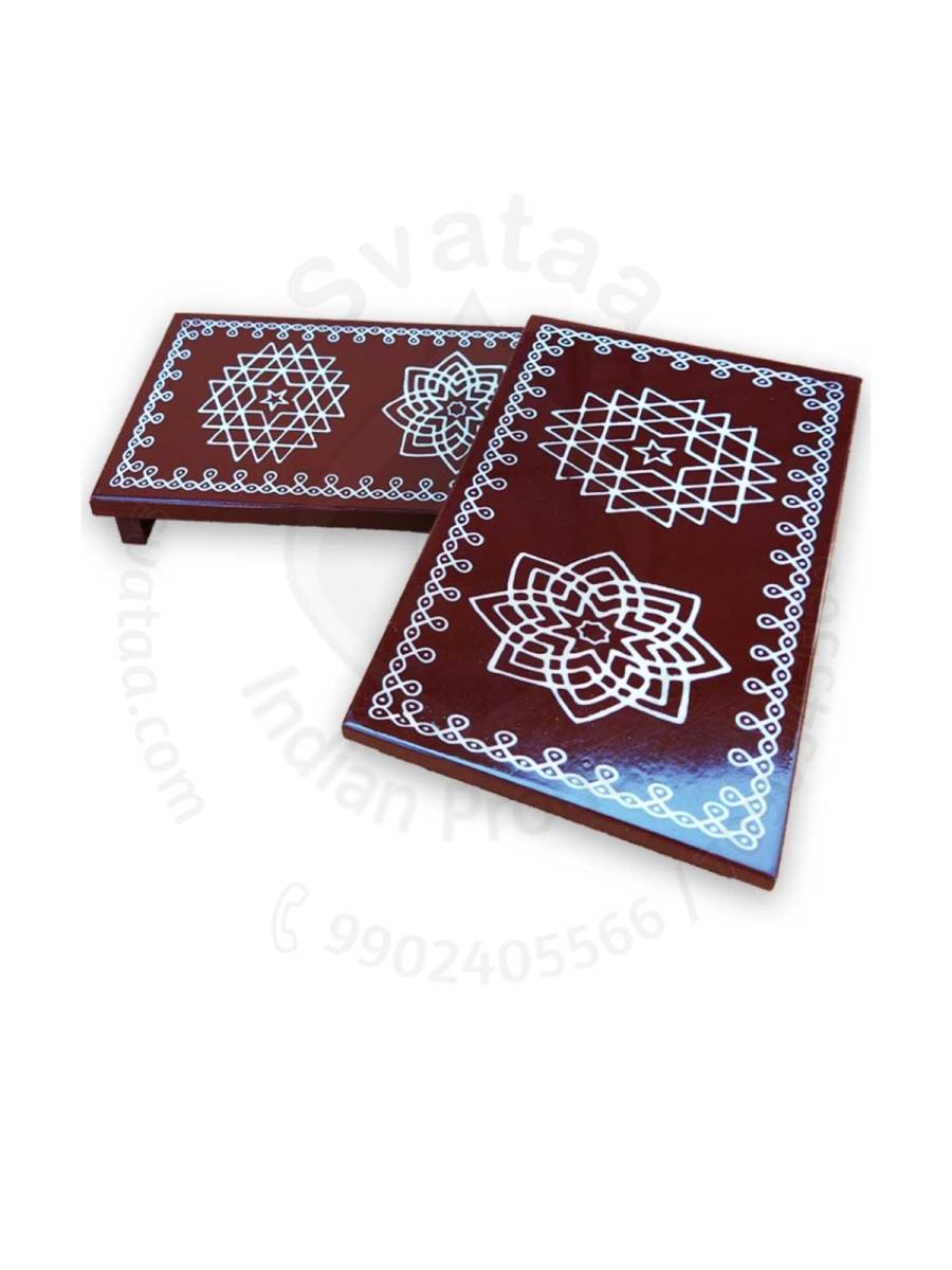 Festive - Peetam Chowki - 6x9 Inches - Set of 2 - Rectangle - Coffee Color | Design - Aishwarya Chakram and Hridaya Kamalam Festive - Peetam Chowki - 6x9 Inches - Set of 2 - Rectangle - Coffee Color | Design - Aishwarya Chakram and Hridaya Kamalam