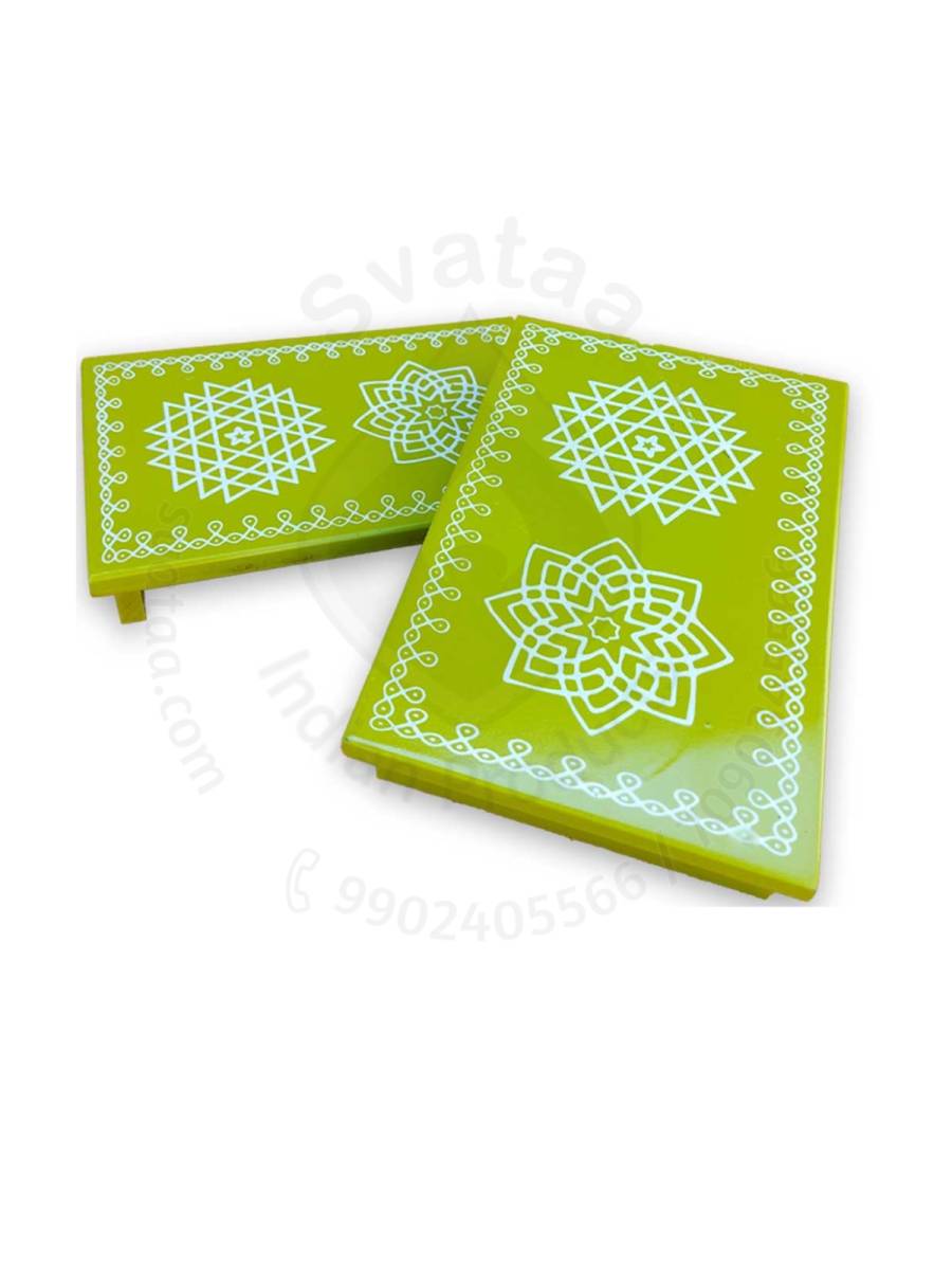 Festive - Peetam Chowki - 6x9 Inches - Set of 2 - Rectangle - Parrot Green Color | Design - Aishwarya Chakram and Hridaya Kamalam Festive - Peetam Chowki - 6x9 Inches - Set of 2 - Rectangle - Parrot Green Color | Design - Aishwarya Chakram and Hridaya Kamalam